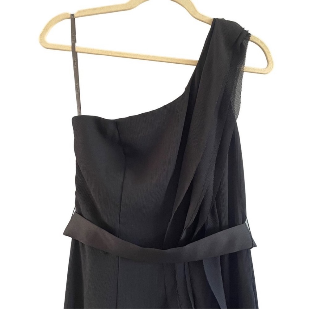 WHITE by VERA WANG Black One Shoulder Ruffle Slit Maxi Formal Bridesmaid dress. - Picture 3 of 9